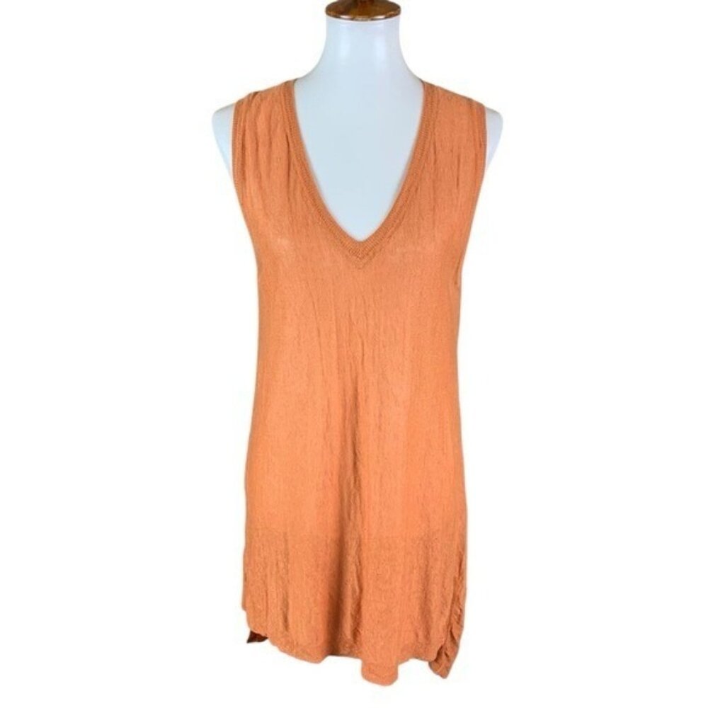 Acrobat Rust Orange Sleeveless Knit Tunic Dress‎ L V Neck Linen Layering Piece